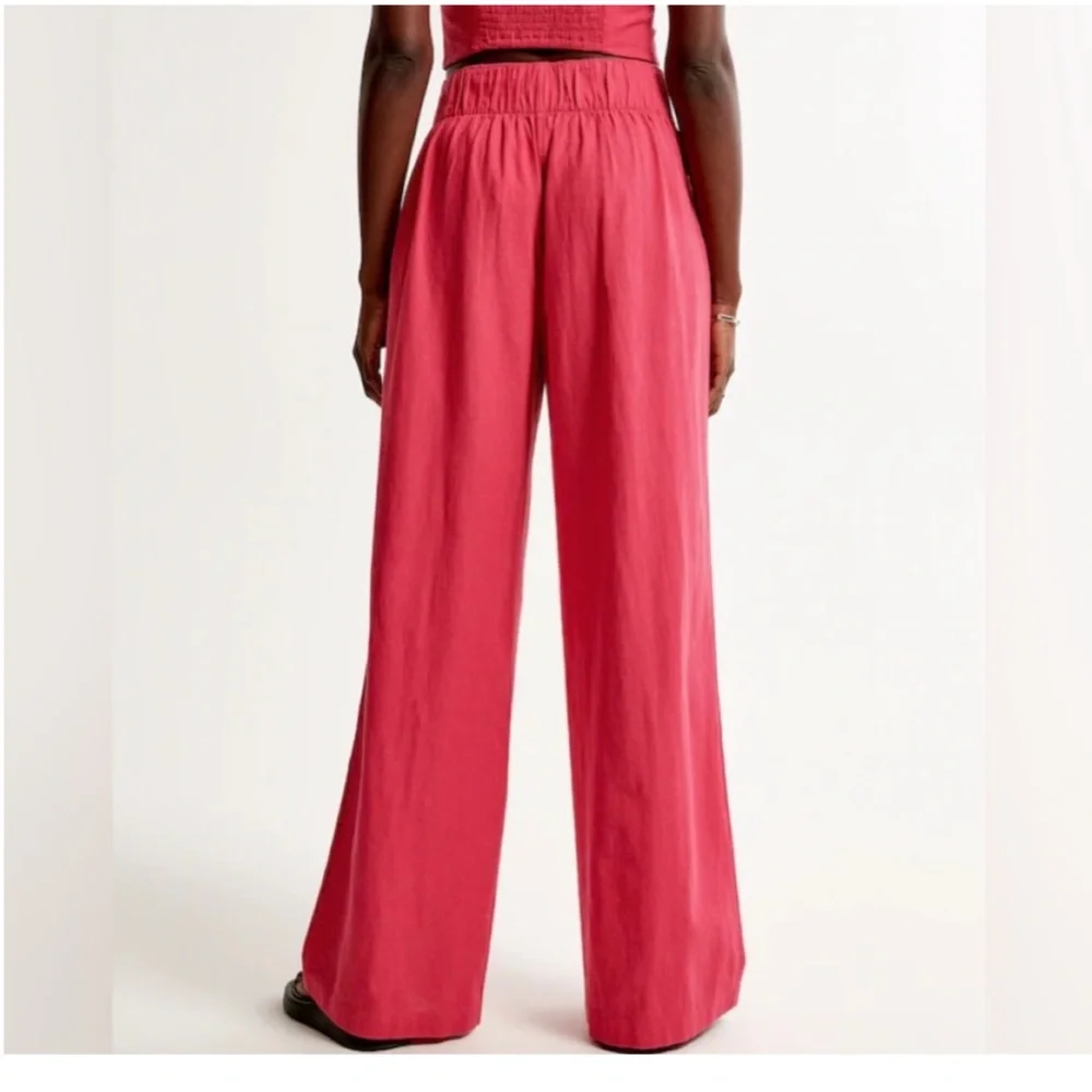 NWT Abercrombie & Fitch Wide Leg‎ Linen Blend Pull On Pants L Pink - Picture 8 of 8